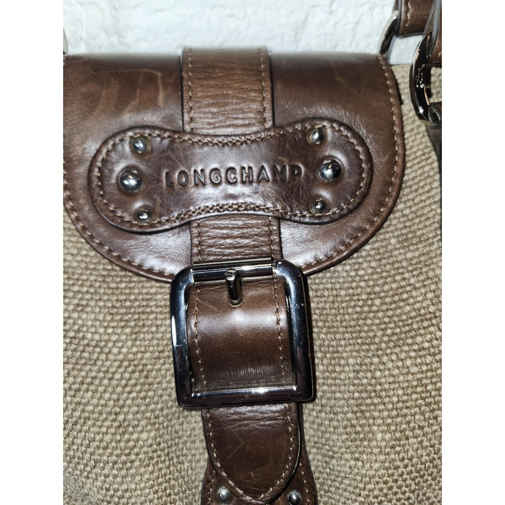 Longchamp Paris Idole Hobo Bag Brown Double Handle Fabric With Leather. VTG EUC - Picture 4 of 11